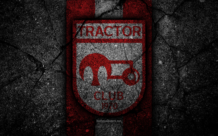 FC Tractor Sazi, 4k, emblem, Persiska Viken Pro League, fotboll, Iran, Tractor Sazi, svart sten, logotyp, asfalt konsistens, Tractor Sazi FC, Iranska football club