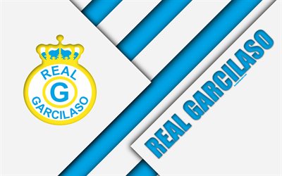 Real Garcilaso FC, 4k, logo, white blue abstraction, Peruvian football club, material design, Peruvian Primera Division, Cuzco, Peru, football, Asociaci&#243;n Civil Real Atletico Garcilaso