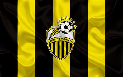 Deportivo Tachira FC, 4k, Venezuelan football club, logo, silk texture, black and yellow flag, Venezuelan Primera Division, football, San Cristobal, Venezuela