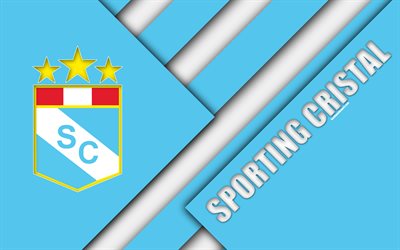 Sporting Cristal FC, 4k, logo, white blue abstraction, Peruvian football club, material design, Peruvian Primera Division, Lima, Peru, football