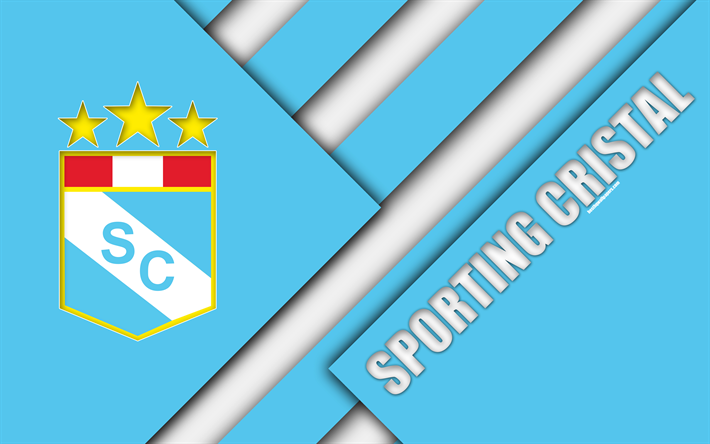O Sporting Cristal FC, 4k, logo, branco azul abstra&#231;&#227;o, Peruana de futebol do clube, design de material, Peruano Primera Divis&#227;o, Lima, Peru, futebol
