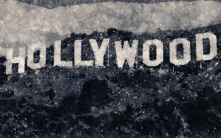 ハリウッドサイン, 幾何学的な美術, 看山, 4k, 【クリエイティブ-アート, ハリウッドヒルズ, カリフォルニア, 米国, ロサンゼルス