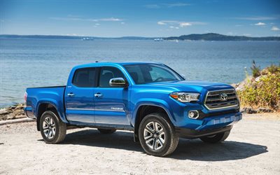 Toyota Tacoma, 2019, 4k, new blue pickup, exterior, front view, new blue Tacoma, American cars, Toyota