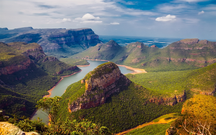 Blyde River, montanhas, Mpumalanga, ver&#227;o, Blyde River Canyon, &#193;frica Do Sul