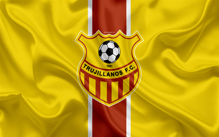 Trujillanos FC, 4k, Venezuelan football club, logo, silkki tekstuuri, keltainen lippu, Venezuelan P&#228;&#228;sarjassa, jalkapallo, Valera, Venezuela