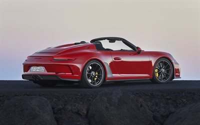 Porsche 911 Speedster, 2019, takaa katsottuna, punainen urheilu coupe, ulkoa, Saksan urheilu autoja, Porsche