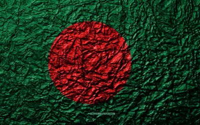 Bangladeş, 4k, taş doku, bayrak, dalgalar doku, Bangladeş bayrağı, ulusal sembol, Asya, taş arka plan