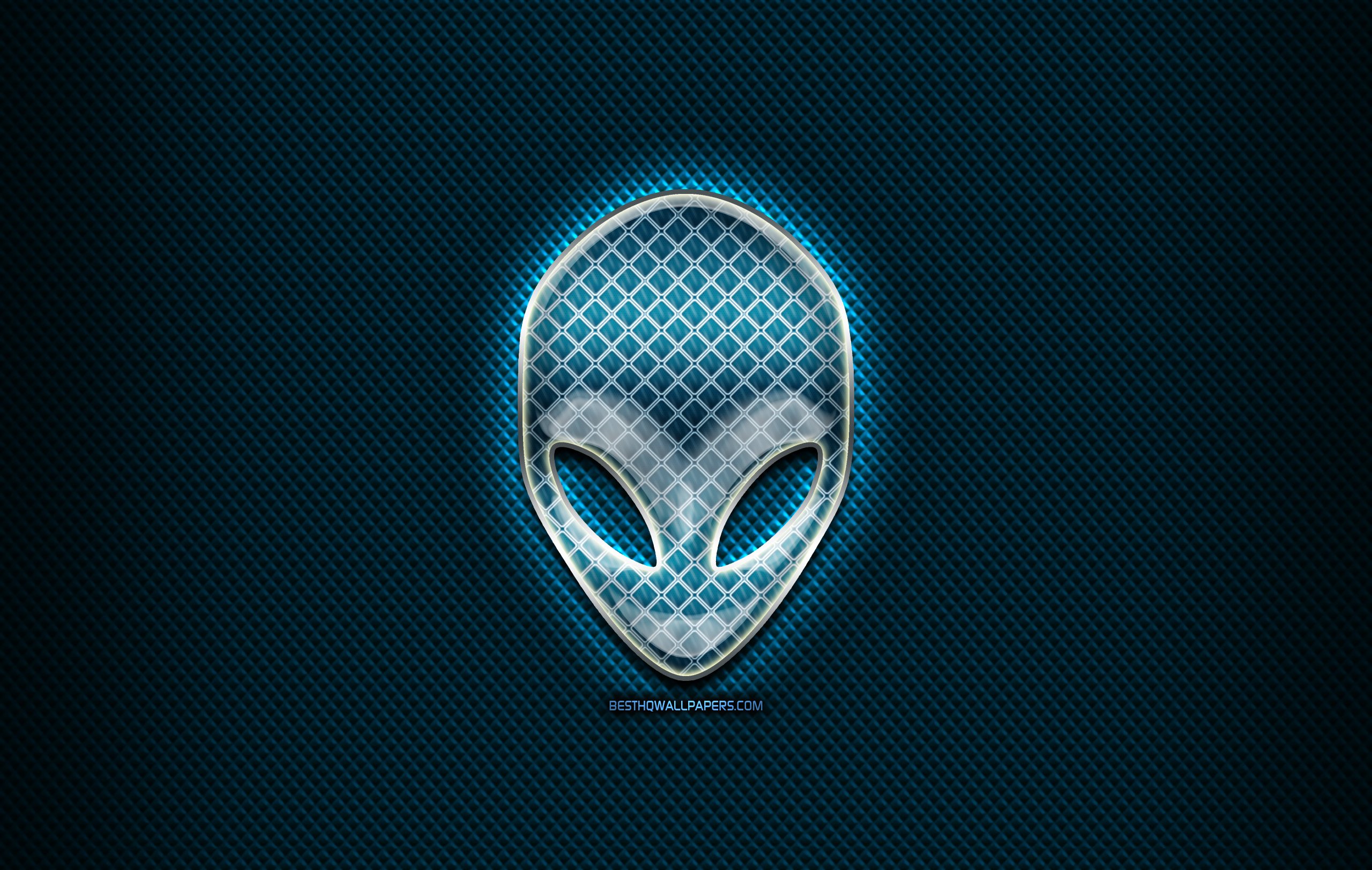 ダウンロード画像 Alienwareガラスのロゴ 青色の背景 作品 Alienware ブランド Alienware菱形マーク 創造 Alienwareロゴ 画面の解像度 2560x1624 壁紙デスクトップ上