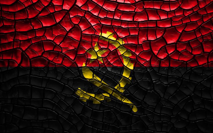 Flag of Angola, 4k, cracked soil, Africa, Angolan flag, 3D art, Angola, African countries, national symbols, Angola 3D flag