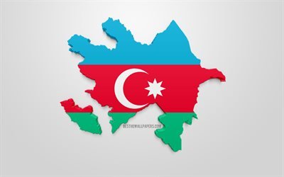 3d-lippu Azerbaidžan, kartta siluetti Azerbaidžan, 3d art, Azerbaidžanin lippu, Aasiassa, Azerbaidžan, maantiede, Azerbaidžan 3d siluetti