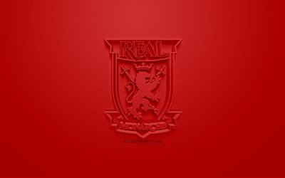 Real Monarchs, creative 3D logo, USL, red background, 3d emblem, American football club, United States League, Utah, USA, 3d art, football, Real Monarchs logo, stylish 3d logo