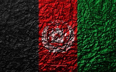 Flag of Afghanistan, 4k, stone texture, waves texture, Afghanistan flag, national symbol, Afghanistan, Asia, stone background