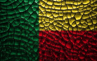 Benin, 4k, bayrak toprak, Afrika, Benin Bayrak, 3D sanat, Afrika &#252;lkeleri, ulusal semboller, Benin 3D bayrak &#231;atlamış