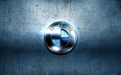 BMW metall logo, bl&#229; metall bakgrund, bilm&#228;rken, BMW, varum&#228;rken, BMW 3D-logotyp, kreativa, BMW logo