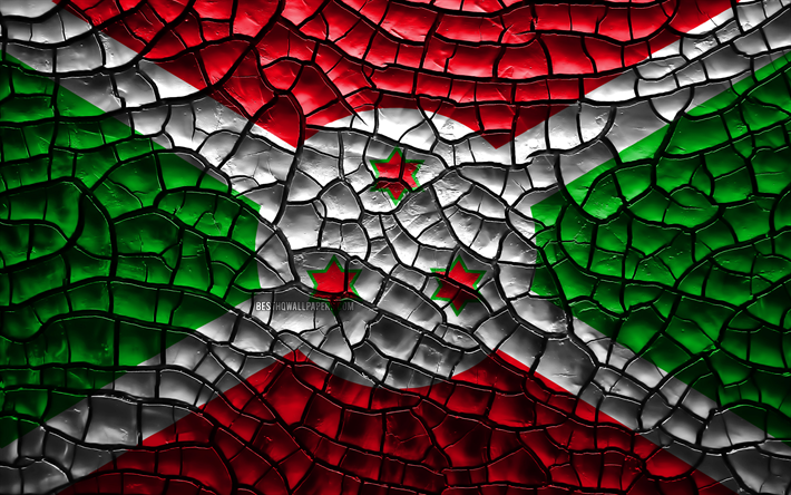 Flag of Burundi, 4k, cracked soil, Africa, Burundi flag, 3D art, Burundi, African countries, national symbols, Burundi 3D flag