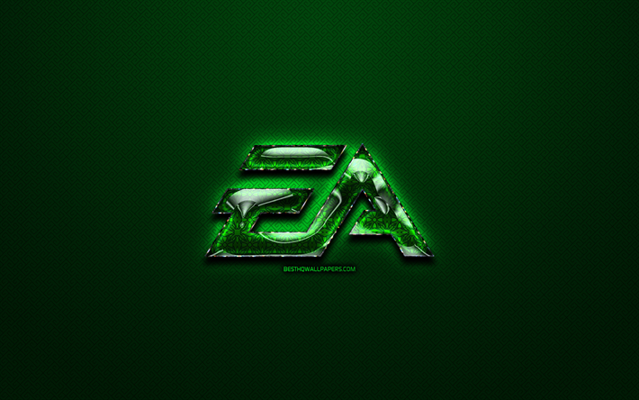 EA Games logosu Yeşil, Yeşil vintage arka plan, Electronic Arts, sanat, EA Games, markalar, EA Games cam logo, yaratıcı, EA Games logosu