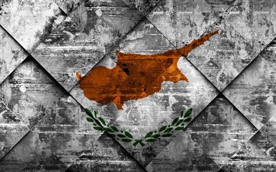 Kıbrıs bayrak, 4k, grunge sanat, rhombus grunge doku, bayrak, Avrupa, ulusal semboller, Kıbrıs, yaratıcı sanat