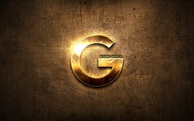 Google golden logo, artwork, brown metal background, creative, Google logo, brands, Google