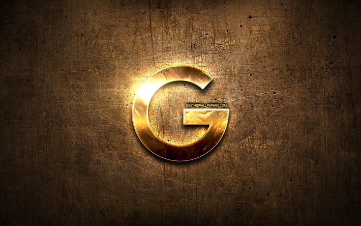 Google golden logotyp, konstverk, brun metall bakgrund, kreativa, Googles logotyp, varum&#228;rken, Google