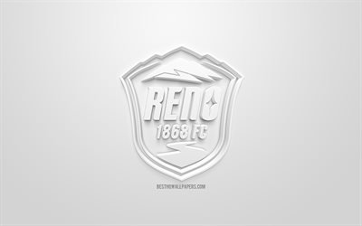 Reno 1868 FC, kreativa 3D-logotyp, USL, vit bakgrund, 3d-emblem, Amerikansk football club, Usa League, Reno, Nevada, USA, 3d-konst, fotboll, snygg 3d-logo
