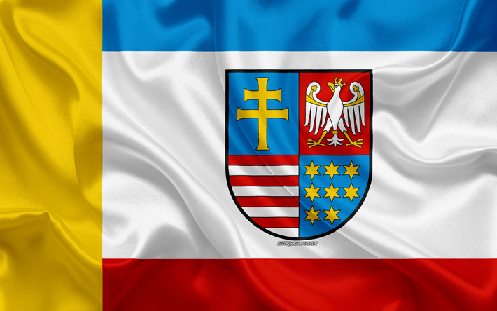 Lipun Swietokrzyskien Voivodeship, silkki lippu, silkki tekstuuri, Puola, Swietokrzyskien Voivodeship, Voivodeships Puola, Puolan liput, maakunnassa Puola