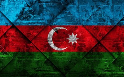 Flag of Azerbaijan, 4k, grunge art, rhombus grunge texture, Azerbaijan flag, Europe, national symbols, Azerbaijan, creative art