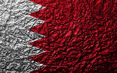Flag of Bahrain, 4k, stone texture, waves texture, Bahrain flag, national symbol, Bahrain, Asia, stone background