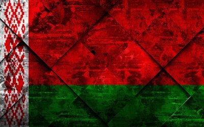 Bandeira da Bielorr&#250;ssia, 4k, grunge arte, rombo textura grunge, De Belarusian bandeira, Europa, s&#237;mbolos nacionais, Bielorr&#250;ssia, arte criativa