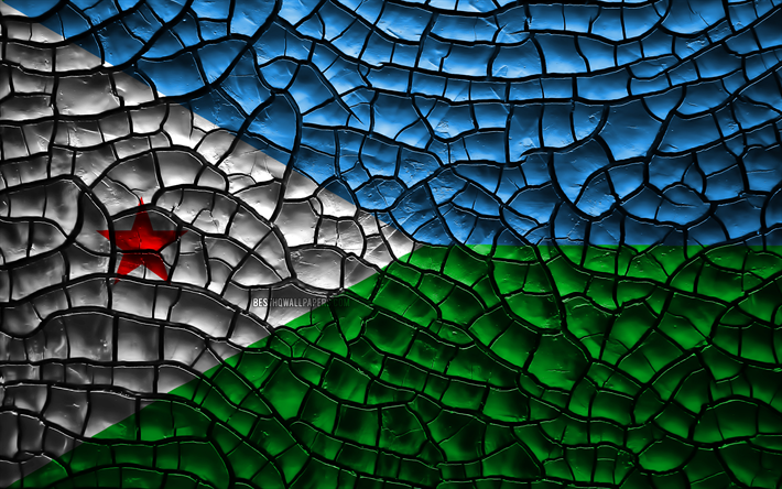 Drapeau de Djibouti, 4k, terre craquel&#233;e, de l&#39;Afrique, Djibouti drapeau, art 3D, Djibouti, pays d&#39;Afrique, des symboles nationaux, Djibouti 3D drapeau