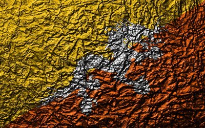Flag of Bhutan, 4k, stone texture, waves texture, Bhutan flag, national symbol, Bhutan, Asia, stone background