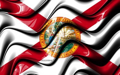 In Florida, bandiera, 4k, Stati Uniti d&#39;America, i distretti amministrativi, Bandiera della Florida, 3D arte, Florida, stati uniti, Florida 3D, stati UNITI, Nord America