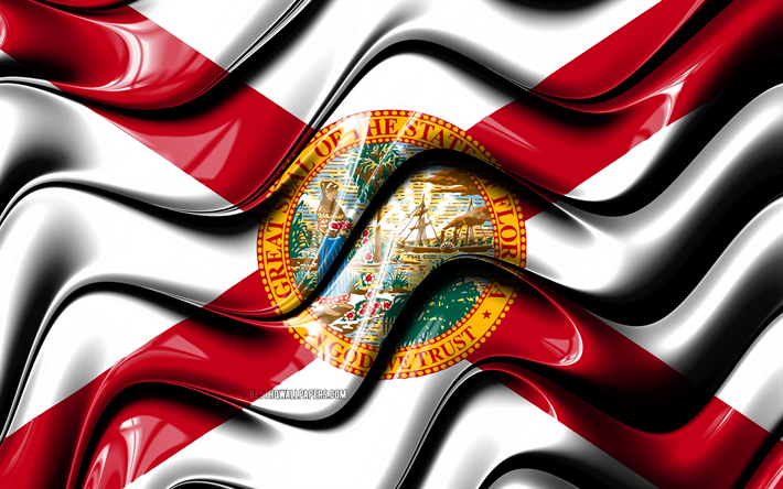 In Florida, bandiera, 4k, Stati Uniti d&#39;America, i distretti amministrativi, Bandiera della Florida, 3D arte, Florida, stati uniti, Florida 3D, stati UNITI, Nord America