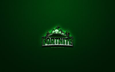 Fortnite green logo, green vintage background, artwork, Fortnite, brands, Fortnite glass logo, creative, Fortnite logo