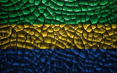 Bandiera del Gabon, 4k, incrinato suolo, Africa, Gabon, bandiera, 3D, arte, i paesi Africani, simboli nazionali, Gabon 3D bandiera