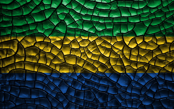 Flag of Gabon, 4k, cracked soil, Africa, Gabonese flag, 3D art, Gabon, African countries, national symbols, Gabon 3D flag