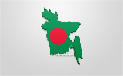 3d-flagga i Bangladesh, karta silhuetten av Bangladesh, 3d-konst, Bangladesh flagga, Asien, Bangladesh, geografi, Bangladesh 3d siluett