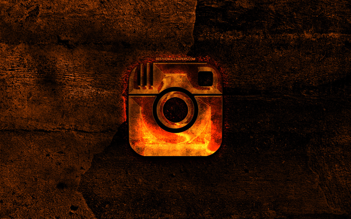 Instagram brinnande logotyp, orange sten bakgrund, Instagram, kreativa, Instagram logotyp, varum&#228;rken