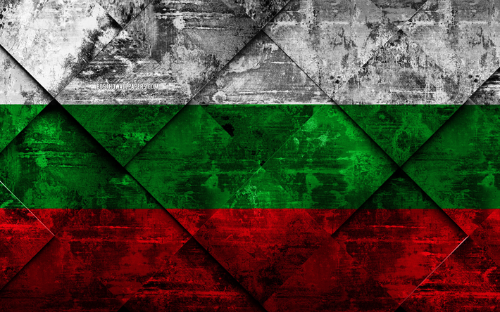 Drapeau de la Bulgarie, 4k, grunge de l&#39;art, le losange grunge texture, drapeau bulgare, en Europe, les symboles nationaux, la Bulgarie, l&#39;art cr&#233;atif