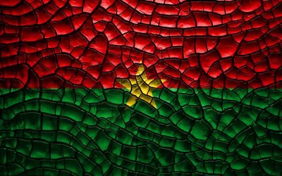 Drapeau du Burkina Faso, 4k, terre craquel&#233;e, en Afrique, au Burkina Faso drapeau, art 3D, le Burkina Faso, pays d&#39;Afrique, des symboles nationaux, le Burkina Faso 3D drapeau