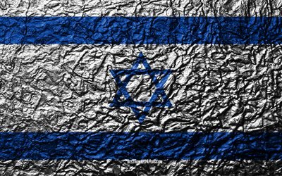 Flagga av Israel, 4k, sten struktur, v&#229;gor konsistens, Israeliska flaggan, nationell symbol, Israel, Asien, sten bakgrund