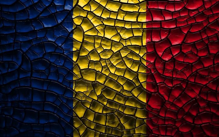 Flag of Chad, 4k, cracked soil, Africa, Chad flag, 3D art, Chad, African countries, national symbols, Chad 3D flag