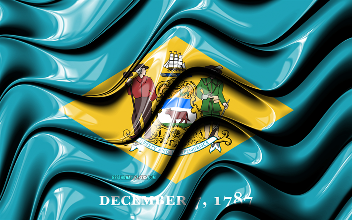 Delaware, 3D sanat Delaware bayrağı, 4k, Amerika Birleşik Devletleri, il&#231;elere, Bayrak, Delaware 3D bayrak, ABD, Kuzey Amerika