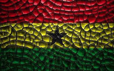 Ghanan lippu, 4k, s&#228;r&#246;ill&#228; maaper&#228;n, Afrikka, 3D art, Ghana, Afrikan maissa, kansalliset symbolit, Ghana 3D flag