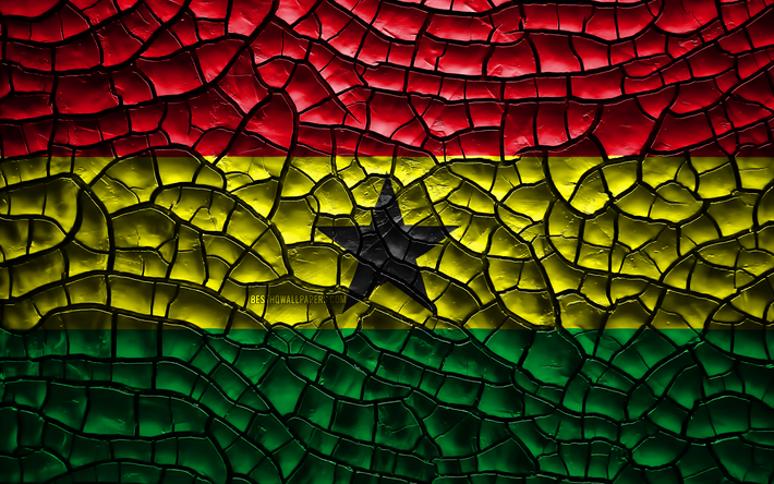 Drapeau du Ghana, 4k, terre craquel&#233;e, d&#39;Afrique, du ghana drapeau, 3D de l&#39;arm&#233;e, le Ghana, pays d&#39;Afrique, des symboles nationaux, Le Ghana 3D drapeau