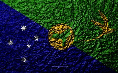 Flag of Christmas Island, 4k, stone texture, waves texture, Christmas Island, national flag, Asia, stone background