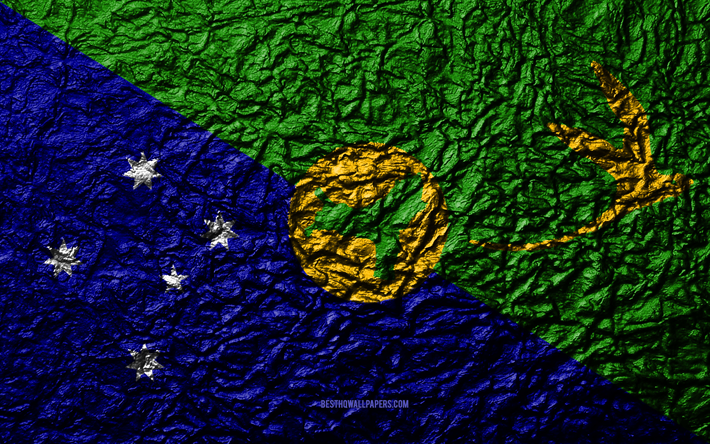 Flag of Christmas Island, 4k, stone texture, waves texture, Christmas Island, national flag, Asia, stone background