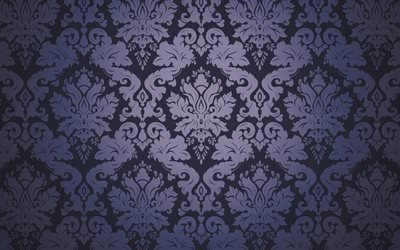 Download wallpapers blue damask floral texture, vintage damask ...