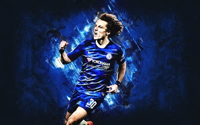 David Luiz, Brazilian footballer, Chelsea FC, blue stone background, Premier League, England, football