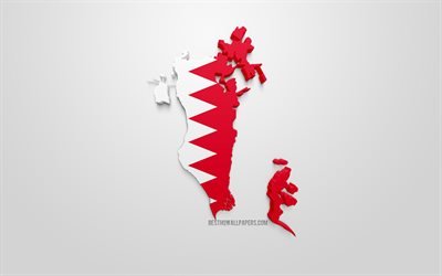 3d flag of Bahrain, map silhouette of Bahrain, 3d art, Bahrain flag, Asia, Bahrain, geography, Bahrain 3d silhouette