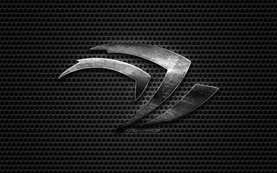 Nvidia Logo, steel polished logo, Nvidia emblem, old logo, metal grid texture, creative art, Nvidia
